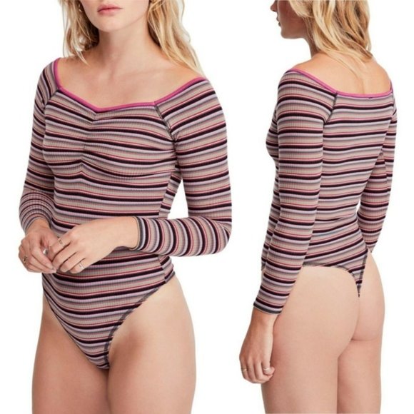 Free People Tops - Free People 'Put a Stripe on It' Thong Bodysuit